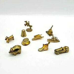 10 Tokens Gold Pieces Monopoly Game The Heirloom Edition Boots Dog Pig Hat etc.